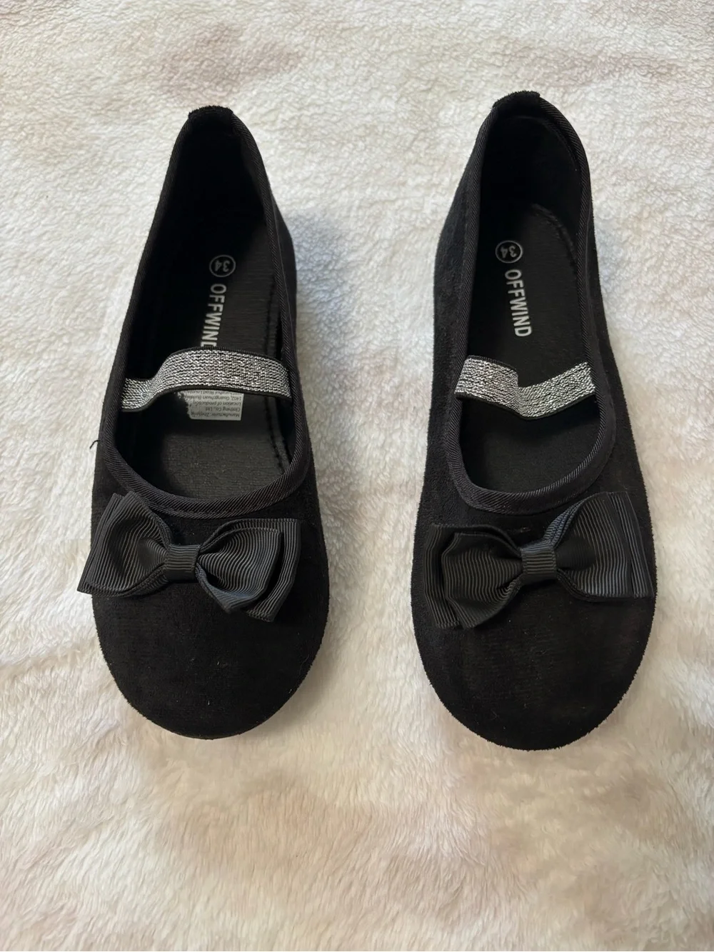 Offwind Girls' Black Bow Slip-On Dress Flats Size 1T